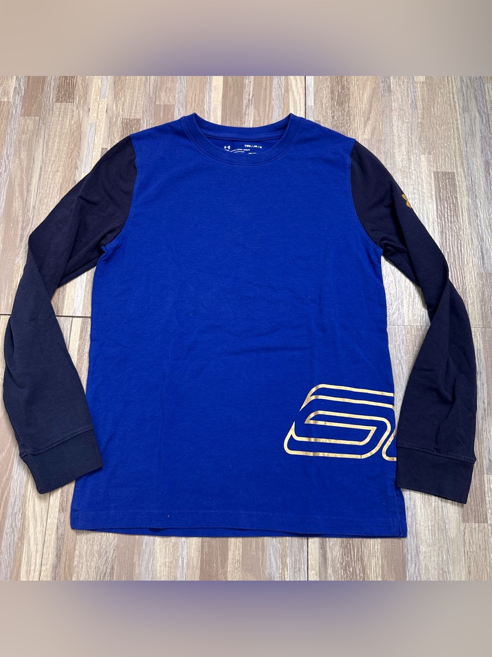 Under Armour Royal Blue & Black Long Sleeve Logo Tee Boys Size Medium